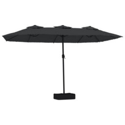 Berkfield Double-Head Garden Parasol With Leds Black 449X245 Cm - thumbnail 2