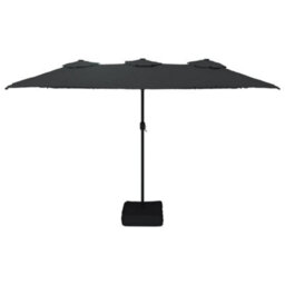 Berkfield Double-Head Garden Parasol With Leds Black 449X245 Cm - thumbnail 4