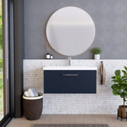 Balterley Contemporary Bathroom Wall Hung 1 Soft-Close Drawer Vanity Unit & Mid-Edge Ceramic Basin, Midnight Blue, 800 mm - thumbnail 2