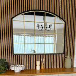Jōbū Jobu Home - Tomi - Black & Gold Metal Arched Lattice Window Mirror - 95Cm X 120Cm - thumbnail 2