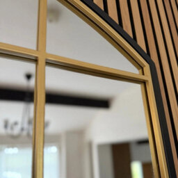 Jōbū Jobu Home - Tomi - Black & Gold Metal Arched Lattice Window Mirror - 95Cm X 120Cm - thumbnail 3