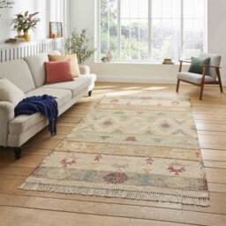 Multicoloured Geometric Striped Kilim Modern Rug For Bedroom & Living Room-150Cm X 230Cm - thumbnail 1