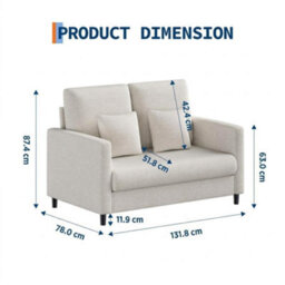 2 Seater Sofa Modern Sofa Couch Loveseat With Thicken Cushions, Beige, (W)132Cm (D)78Cm (H)87Cm - thumbnail 2
