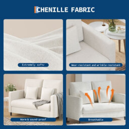 2 Seater Sofa Modern Sofa Couch Loveseat With Thicken Cushions, Beige, (W)132Cm (D)78Cm (H)87Cm - thumbnail 3