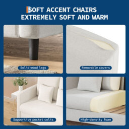 2 Seater Sofa Modern Sofa Couch Loveseat With Thicken Cushions, Beige, (W)132Cm (D)78Cm (H)87Cm - thumbnail 4