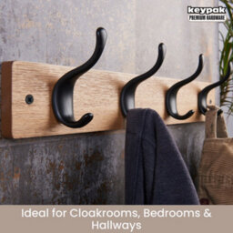 Keypak 4-Hook Wall-Mounted Coat Rack, 45Cm - White Wooden Board, Satin Nickel Coat Hooks - Fixings Included - thumbnail 5