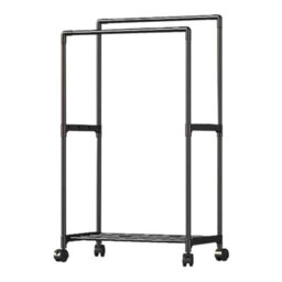 Living And Home Double Rod Heavy Duty Metal Clothes Rack Bedroom Garment Rack Shoes Rack With Wheels Black 115Cm - thumbnail 6