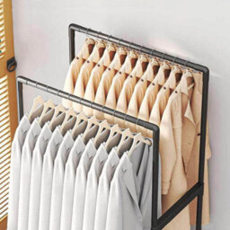 Living And Home Double Rod Heavy Duty Metal Clothes Rack Bedroom Garment Rack Shoes Rack With Wheels Black 115Cm - thumbnail 4