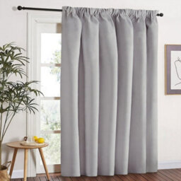 Aspire Homeware Light Grey Plain Blackout Room Darkening Pencil Pleat Door Curtain Single Panel (W) 168Cm X (D)213Cm With Tie Back - thumbnail 1