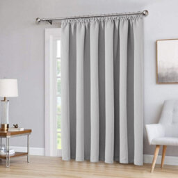 Aspire Homeware Light Grey Plain Blackout Room Darkening Pencil Pleat Door Curtain Single Panel (W) 168Cm X (D)213Cm With Tie Back - thumbnail 8