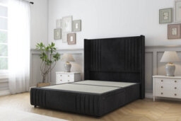 "Sloomy Camden Black Naples Divan Bed Base No Drawers-54"" Wingback Headboard12""-Footboard 4' Small Double" - thumbnail 1