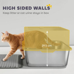 Pawhut Stainless Steel Litter Box With Scoop, High Sided Cat Litter Tray - thumbnail 5