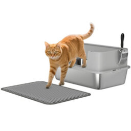 Pawhut Stainless Steel Litter Box With Scoop, High Sided Cat Litter Tray - thumbnail 2