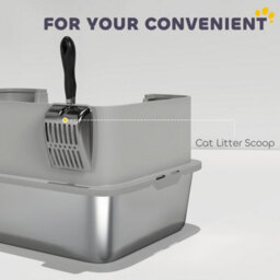 Pawhut Stainless Steel Litter Box With Scoop, High Sided Cat Litter Tray - thumbnail 8