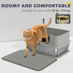Pawhut Stainless Steel Litter Box With Scoop, High Sided Cat Litter Tray - thumbnail 7