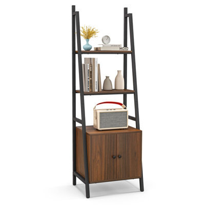 Costway 4-Tier Ladder Shelf With Cabinet 160 Cm Tall Bookshelf Industrial Bookcase - image 1