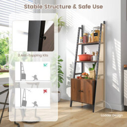 Costway 4-Tier Ladder Shelf With Cabinet 160 Cm Tall Bookshelf Industrial Bookcase - thumbnail 8