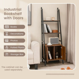 Costway 4-Tier Ladder Shelf With Cabinet 160 Cm Tall Bookshelf Industrial Bookcase - thumbnail 7