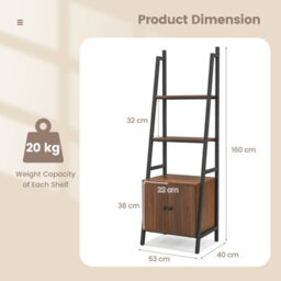 Costway 4-Tier Ladder Shelf With Cabinet 160 Cm Tall Bookshelf Industrial Bookcase - thumbnail 2