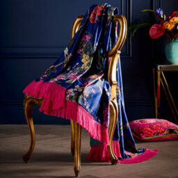 Laurence Llewelyn-Bowen Cotswold Fantasia Soft Touch Floral Print Navy Velvet Throw - thumbnail 1