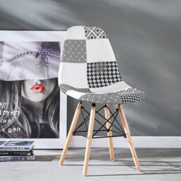 Life Interiors Set Of 6 Black/white Patchwork Modern Dining Chairs With Wooden Legs & Black Metal Wire Frame - thumbnail 2