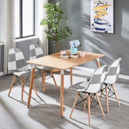 Life Interiors Set Of 6 Black/white Patchwork Modern Dining Chairs With Wooden Legs & Black Metal Wire Frame - thumbnail 8