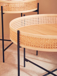 Orsina Natural Rattan Top Coffee Table With Cross Legs, Hand Woven Square Webbed Table, Sleek Wooden Coffee Table - thumbnail 9