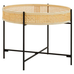 Orsina Natural Rattan Top Coffee Table With Cross Legs, Hand Woven Square Webbed Table, Sleek Wooden Coffee Table - thumbnail 2