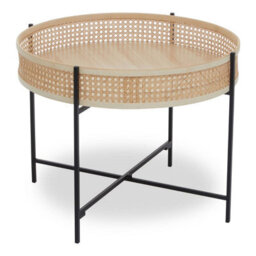 Orsina Natural Rattan Top Coffee Table With Cross Legs, Hand Woven Square Webbed Table, Sleek Wooden Coffee Table - thumbnail 3
