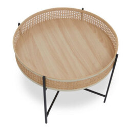 Orsina Natural Rattan Top Coffee Table With Cross Legs, Hand Woven Square Webbed Table, Sleek Wooden Coffee Table - thumbnail 4