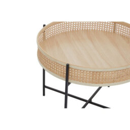 Orsina Natural Rattan Top Coffee Table With Cross Legs, Hand Woven Square Webbed Table, Sleek Wooden Coffee Table - thumbnail 5