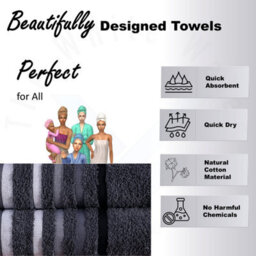 TheWhiteWater Limited 8 Pieces Towel Set With 4 Face Towel 2 Hand Towels And 2 Bath 100% Pure Natural Cotton Bale Set Of Towels - Charcoal (Stripe Borde - thumbnail 4