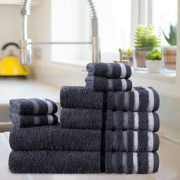 TheWhiteWater Limited 8 Pieces Towel Set With 4 Face Towel 2 Hand Towels And 2 Bath 100% Pure Natural Cotton Bale Set Of Towels - Charcoal (Stripe Borde - thumbnail 2