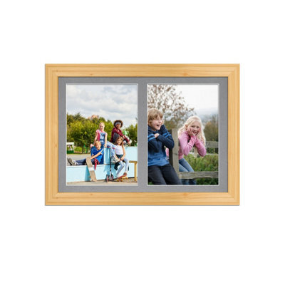 AK Frames 20X14 Light Oak Classic Multi Photo Frame With Mid Grey Mount - Holds 2 Apertures (2X) A4 Photos - image 1