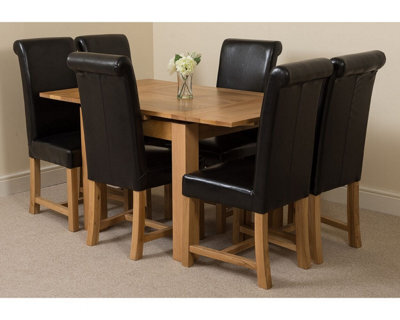 That's Furniture Richmond 90Cm - 150Cm Square Oak Extending Dining Table And 6 Chairs Dining Set With Washington Black Leather Chairs - image 1