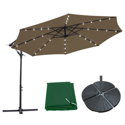 Sundaze 3M Black Hanging Banana Cantilever Parasol Umbrella With Led Lights, Base Weights & Cover - image 1