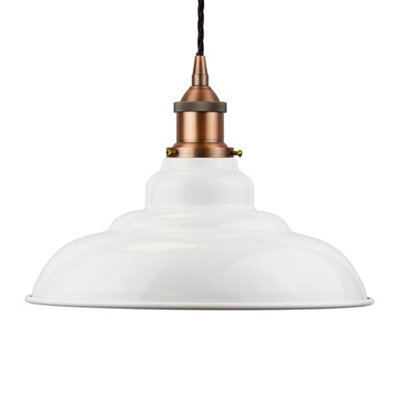 White St Edmund's Painted Dome Pendant Light With Matt Antique Copper Lamp Holder And Black Twisted Cable - Se Home - image 1