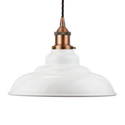 White St Edmund's Painted Dome Pendant Light With Matt Antique Copper Lamp Holder And Black Twisted Cable - Se Home - thumbnail 1
