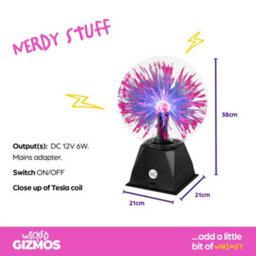 Wicked Gizmos 8 Inch Magic Plasma Ball Touch Sensitive Glass Lightning Sphere With Audio Mode Fun Retro Gadget Lamp And Gift - thumbnail 4