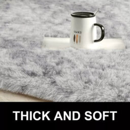 Ameha Non Slip Shaggy Fluffy Area Rug Large Living Room Bedroom Tye Dye Light Grey Carpet, 120X170 Cm - thumbnail 9
