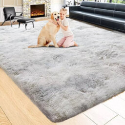 Ameha Non Slip Shaggy Fluffy Area Rug Large Living Room Bedroom Tye Dye Light Grey Carpet, 120X170 Cm - thumbnail 3