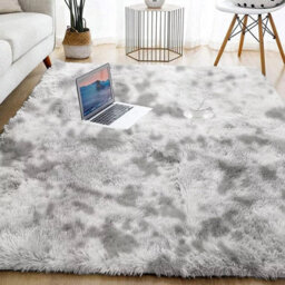 Ameha Non Slip Shaggy Fluffy Area Rug Large Living Room Bedroom Tye Dye Light Grey Carpet, 120X170 Cm - thumbnail 6