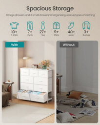 Songmics Chest Of Drawers, 9 Storage Drawers Bedroom, Storage Unit, Steel, Mdf, Non-Woven Fabric, For Bedroom, Closet, Hallway