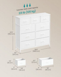 Songmics Chest Of Drawers, 9 Storage Drawers Bedroom, Storage Unit, Steel, Mdf, Non-Woven Fabric, For Bedroom, Closet, Hallway - thumbnail 3