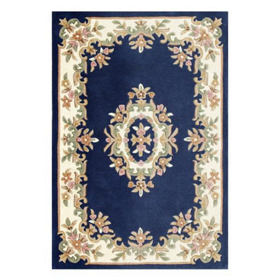 Royal Blue Traditional Rug, Bordered Floral Rug, Handmade Rug, Royal Blue Rug For Bedroom, & Dining Room-80Cm X 150Cm - image 1