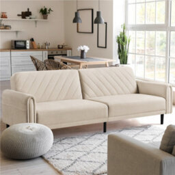 Yaheetech 3 Seater Convertible Sofa Bed - Beige - thumbnail 1