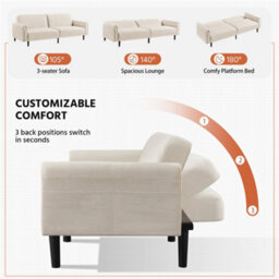 Yaheetech 3 Seater Convertible Sofa Bed - Beige - thumbnail 4