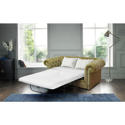 Chesterfield Handmade 2 Seater Sofa Bed Velluto Gold Fabric In Classic Style - image 1