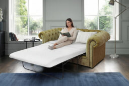 Chesterfield Handmade 2 Seater Sofa Bed Velluto Gold Fabric In Classic Style - thumbnail 2
