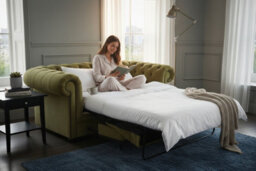 Chesterfield Handmade 2 Seater Sofa Bed Velluto Gold Fabric In Classic Style - thumbnail 3